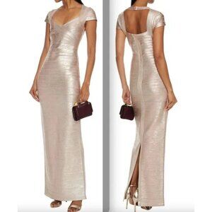 New Herve Leger XXS dress gown rose gold foil bandage $1600